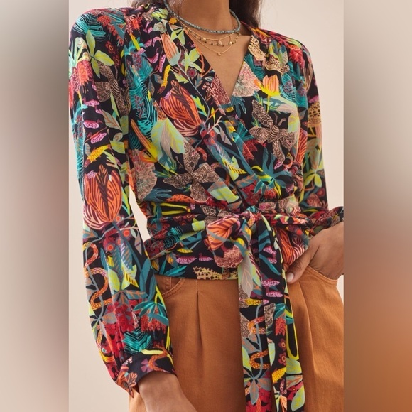 Anthropologie Tops - Anthropologie Michelle Morin Floral Wrap Blouse Size Small Art You Wear